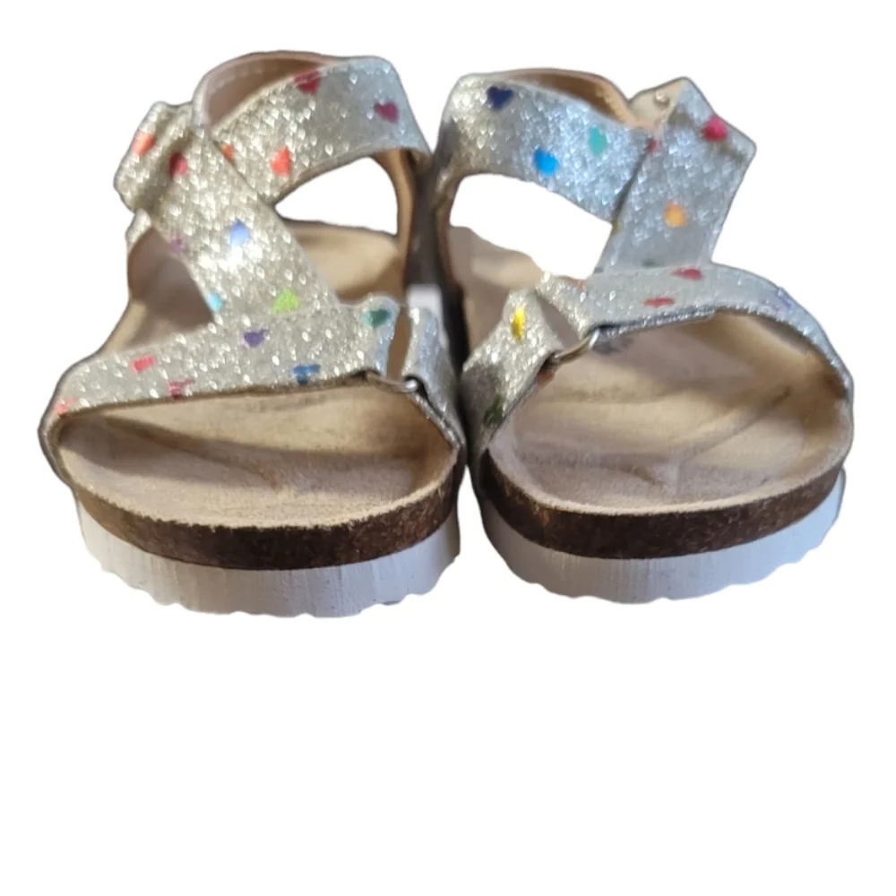 Chulis Toddler Girl Silver Shimmery Glitter Heart Detail Strap Closure Sandal, 5